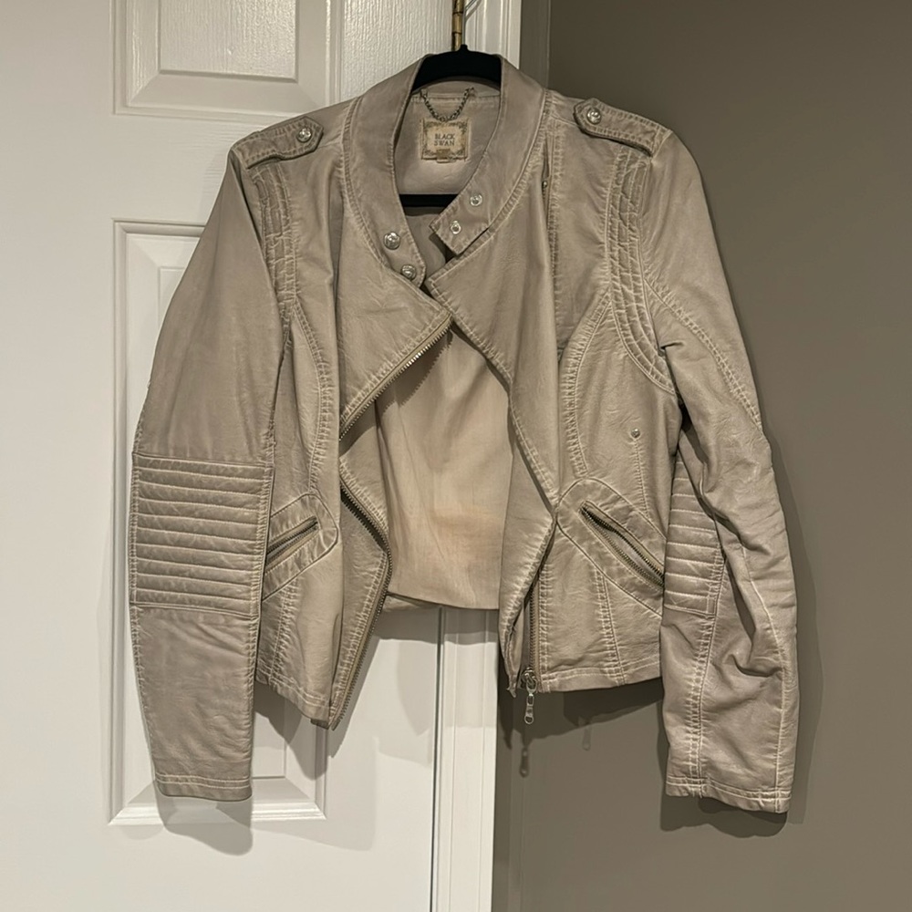 Faux leather jacket in stonewashed beige/grey.